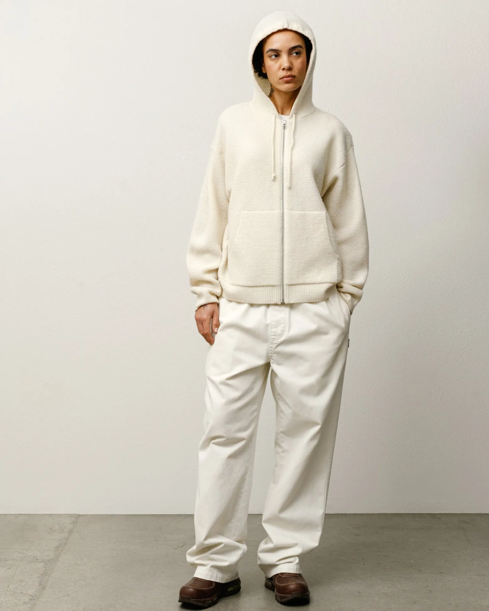 TEXTURED ZIP HOODED SWEATER