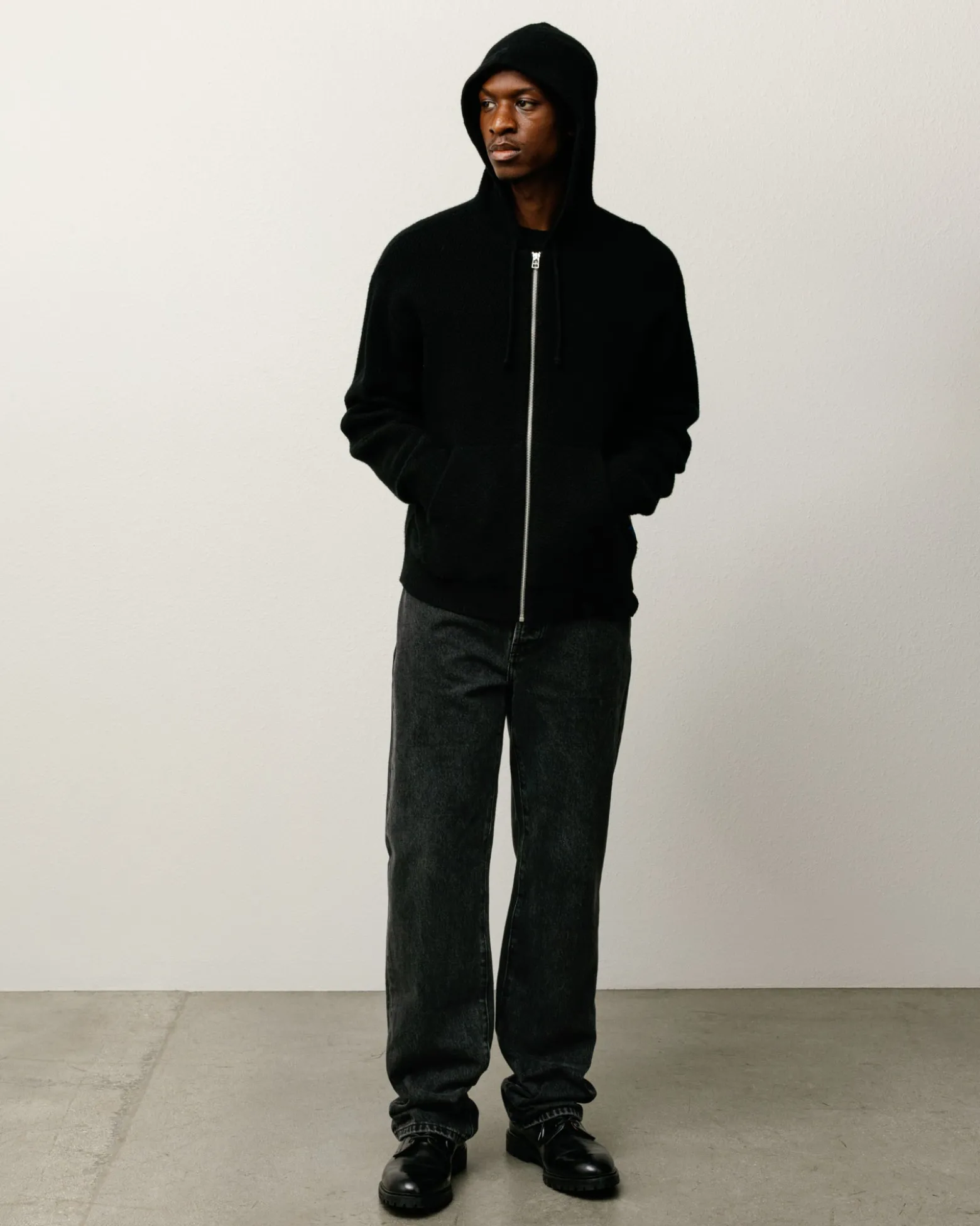 TEXTURED ZIP HOODED SWEATER