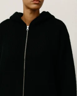 WAFFLE CASHMERE ZIP HOOD SWEATER