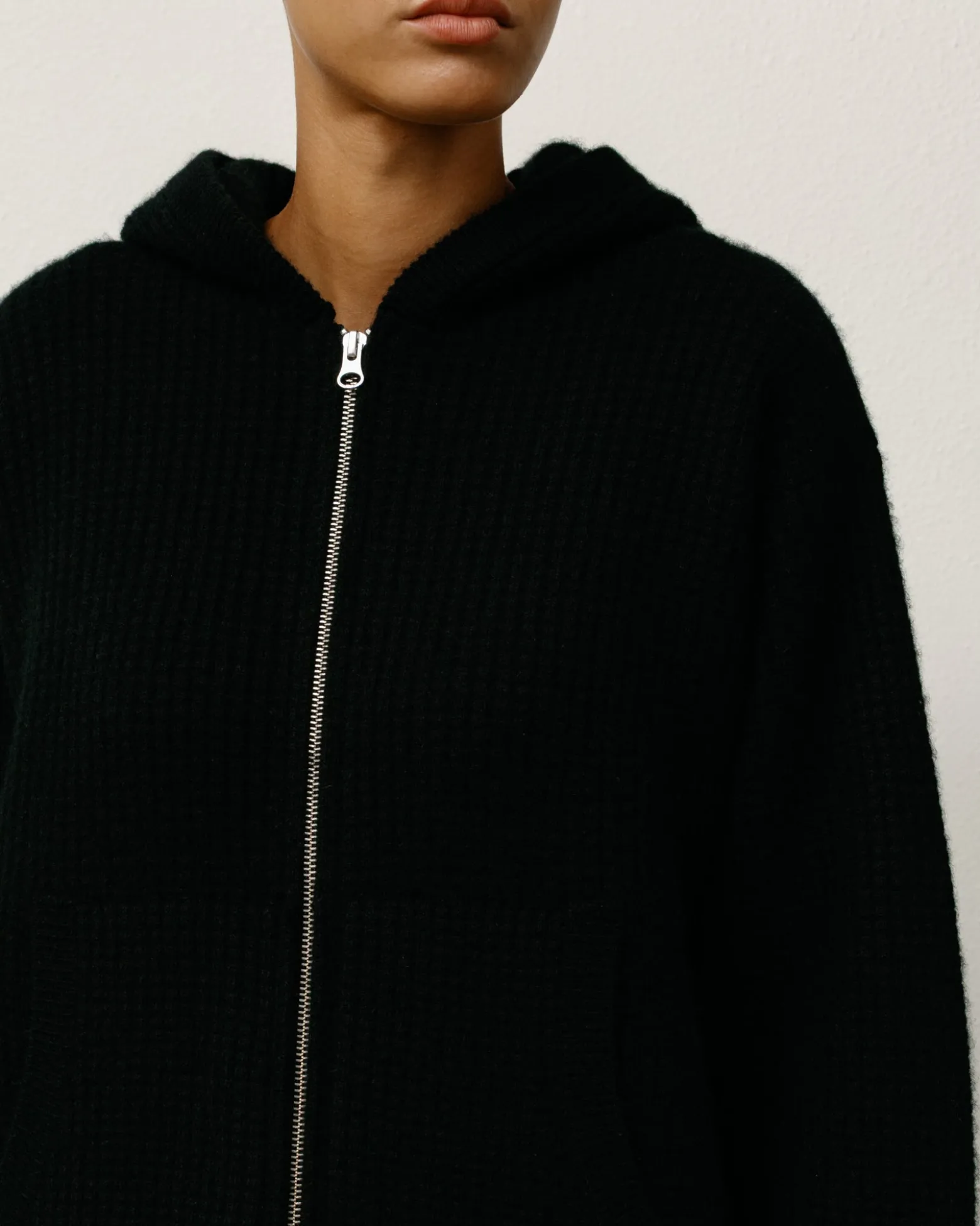 WAFFLE CASHMERE ZIP HOOD SWEATER