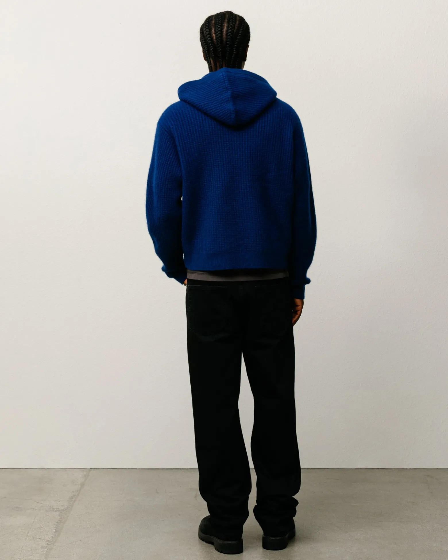 WAFFLE CASHMERE ZIP HOOD SWEATER