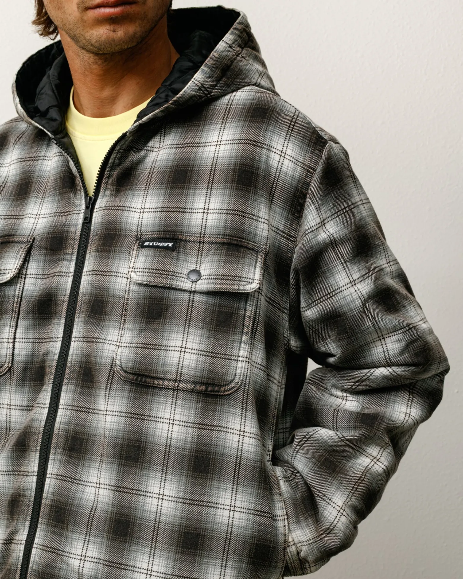 ZIP HOODED PLAID SHIRT